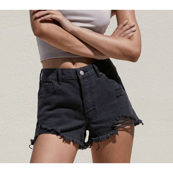 PacSun Black Ripped High Waisted Denim Festival Shorts - Picture 1 of 5